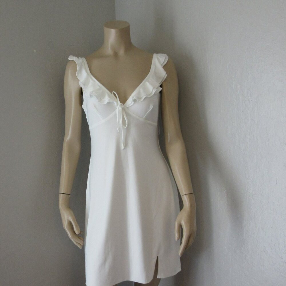 AYM White Scalloped Sleeve Trim Mini Sleeveless Size L Wilton Frill Dress